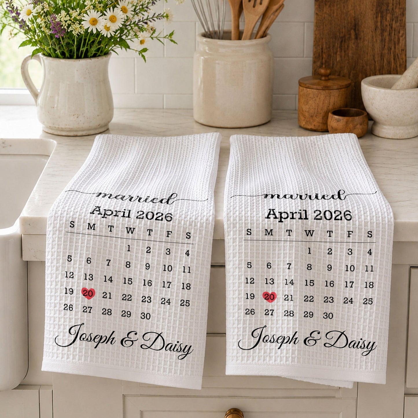 Personalized Kitchen Towel With Heart Marked Special Date, Creative Romantic Gift for a Couple