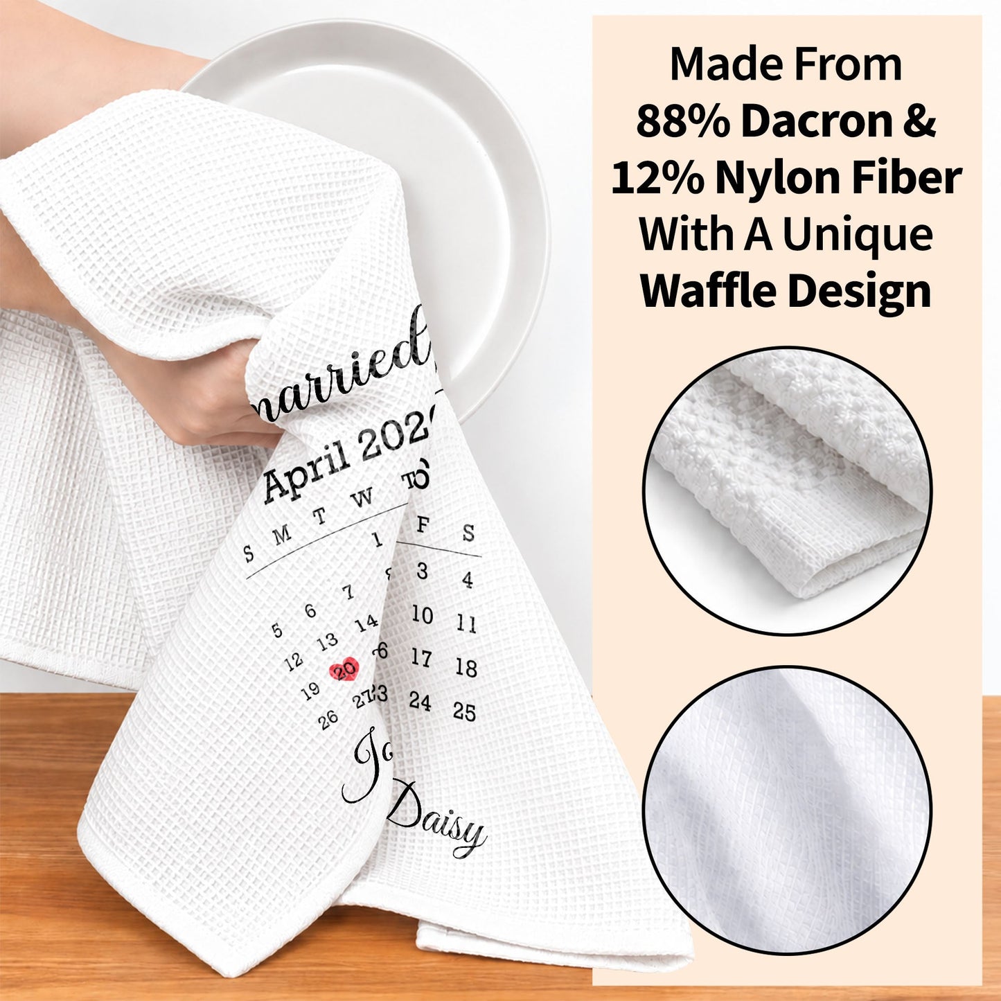 Personalized Kitchen Towel With Heart Marked Special Date, Creative Romantic Gift for a Couple