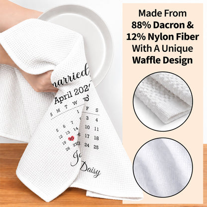 Personalized Kitchen Towel With Heart Marked Special Date, Creative Romantic Gift for a Couple