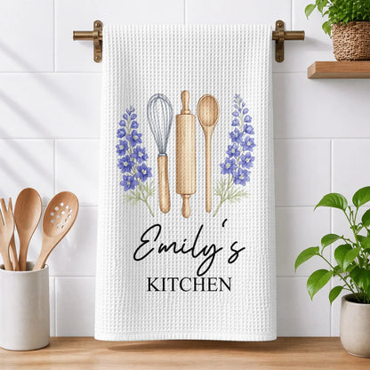 Personalized Birth Flower Baking Kitchen Towel