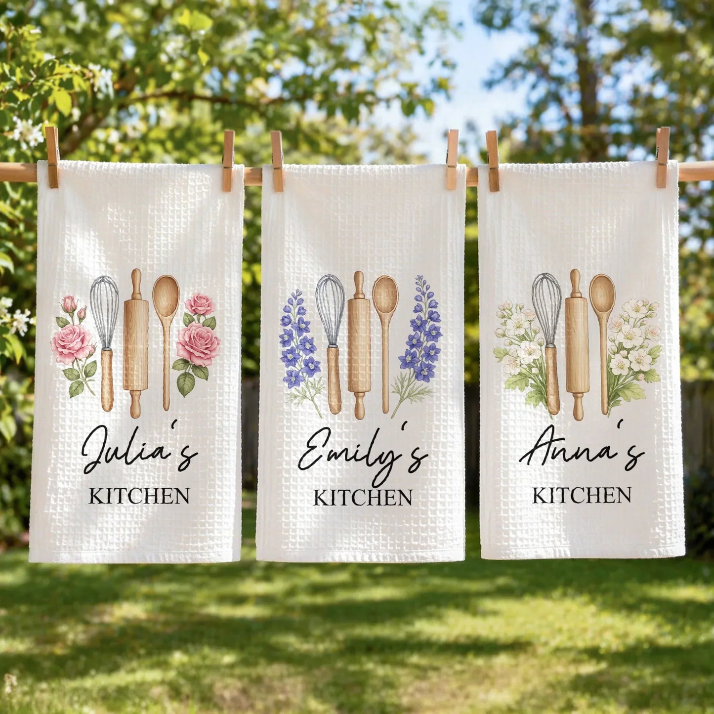Personalized Birth Flower Baking Kitchen Towel
