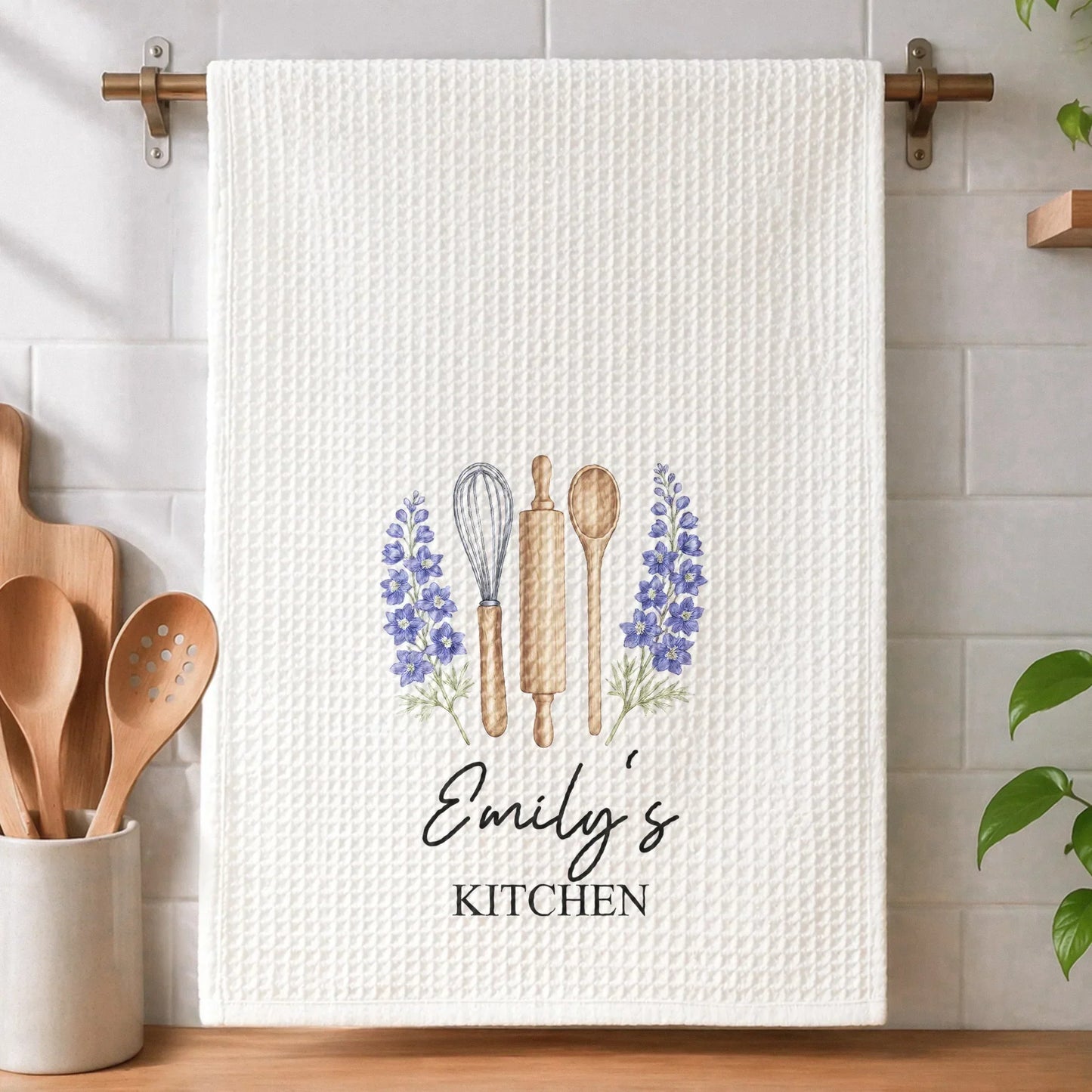 Personalized Birth Flower Baking Kitchen Towel