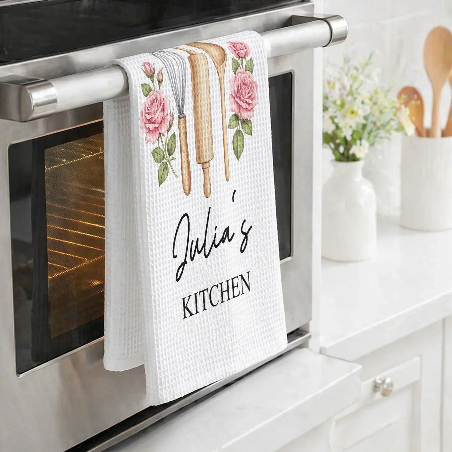 Personalized Birth Flower Baking Kitchen Towel
