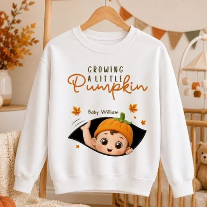 Personalized Baby Pumpkin Sweatshirt, Mom Cradling Baby Bump, Creative Autumn Gift for Mom-to-Be