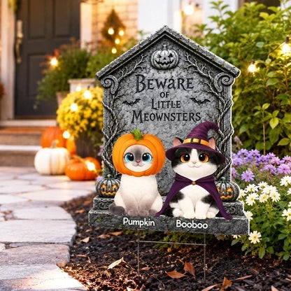 Little Meownsters Shaped Yard Sign, Cats Sitting in Costume, Personalized Creative Gift for Cat Lovers