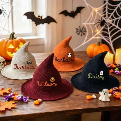 Knitted Witch Hat, Personalized Trick or Treat Keepsake, Creative Halloween Gift for Kids