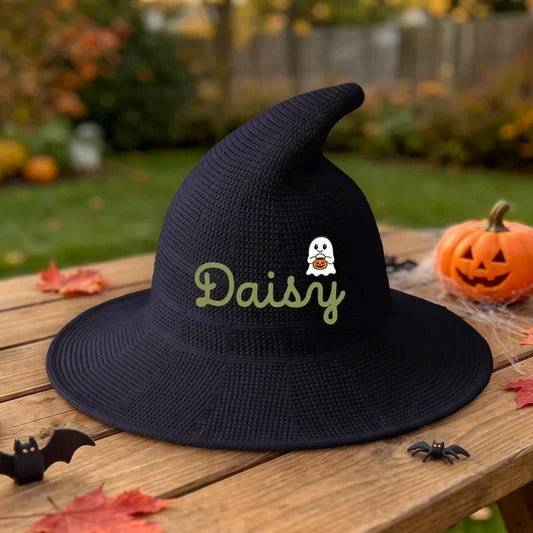 Knitted Witch Hat, Personalized Trick or Treat Keepsake, Creative Halloween Gift for Kids