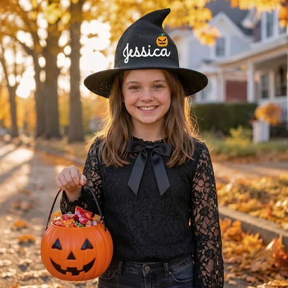 Knitted Witch Hat, Personalized Trick or Treat Keepsake, Creative Halloween Gift for Kids