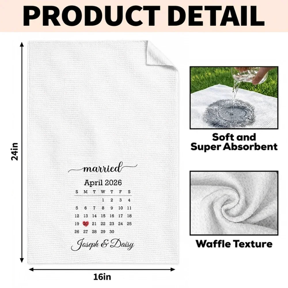 Personalized Kitchen Towel With Heart Marked Special Date, Creative Romantic Gift for a Couple