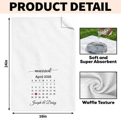 Personalized Kitchen Towel With Heart Marked Special Date, Creative Romantic Gift for a Couple