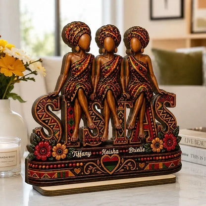 Personalized Wooden Plaque with Seated Sistas Art, Unique Gift for Close Friends & Sisters