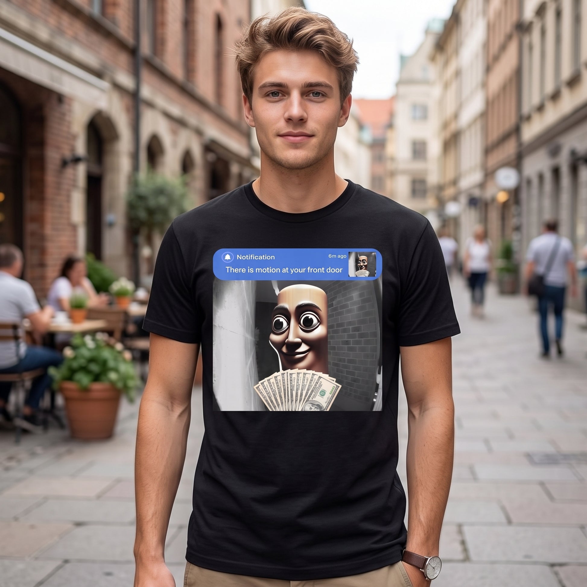 “There is movement at your front door” Tung Tung Tung Sahur meme cotton T-shirt
