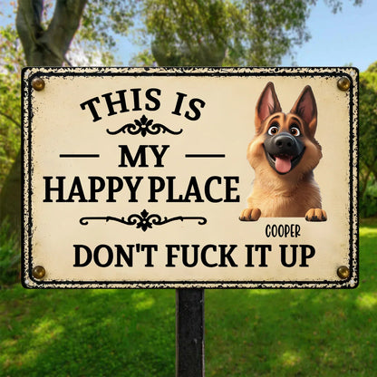 Personalized Playful Dog Happy Place Iron Sign