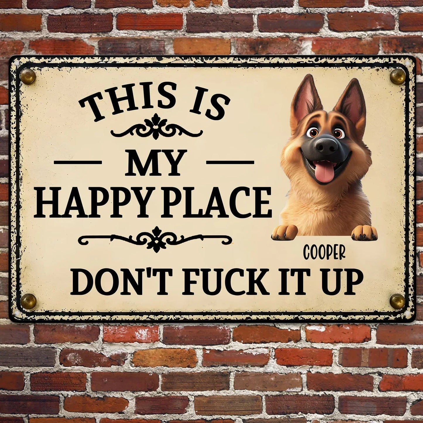 Personalized Playful Dog Happy Place Iron Sign