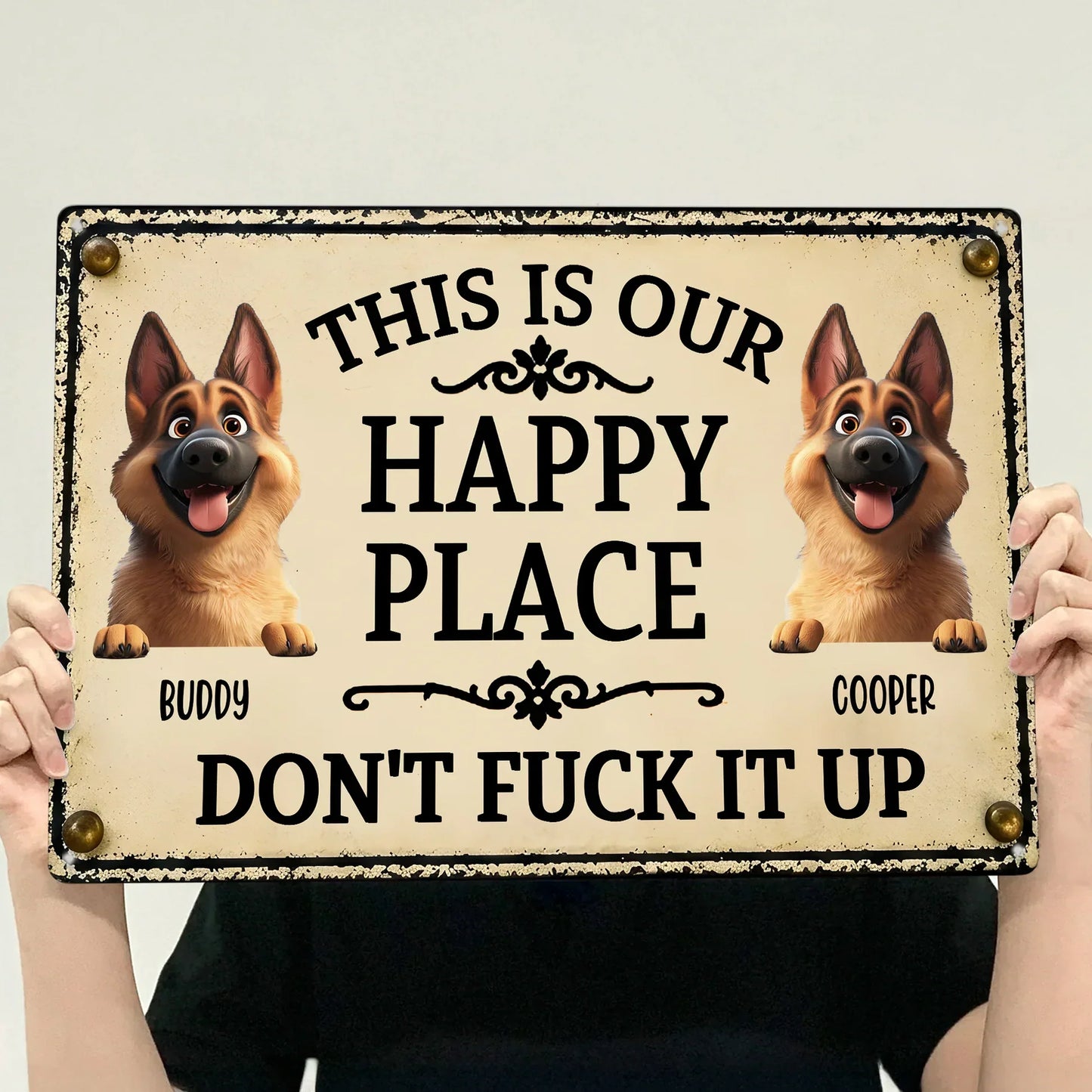 Personalized Playful Dog Happy Place Iron Sign