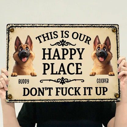 Personalized Playful Dog Happy Place Iron Sign