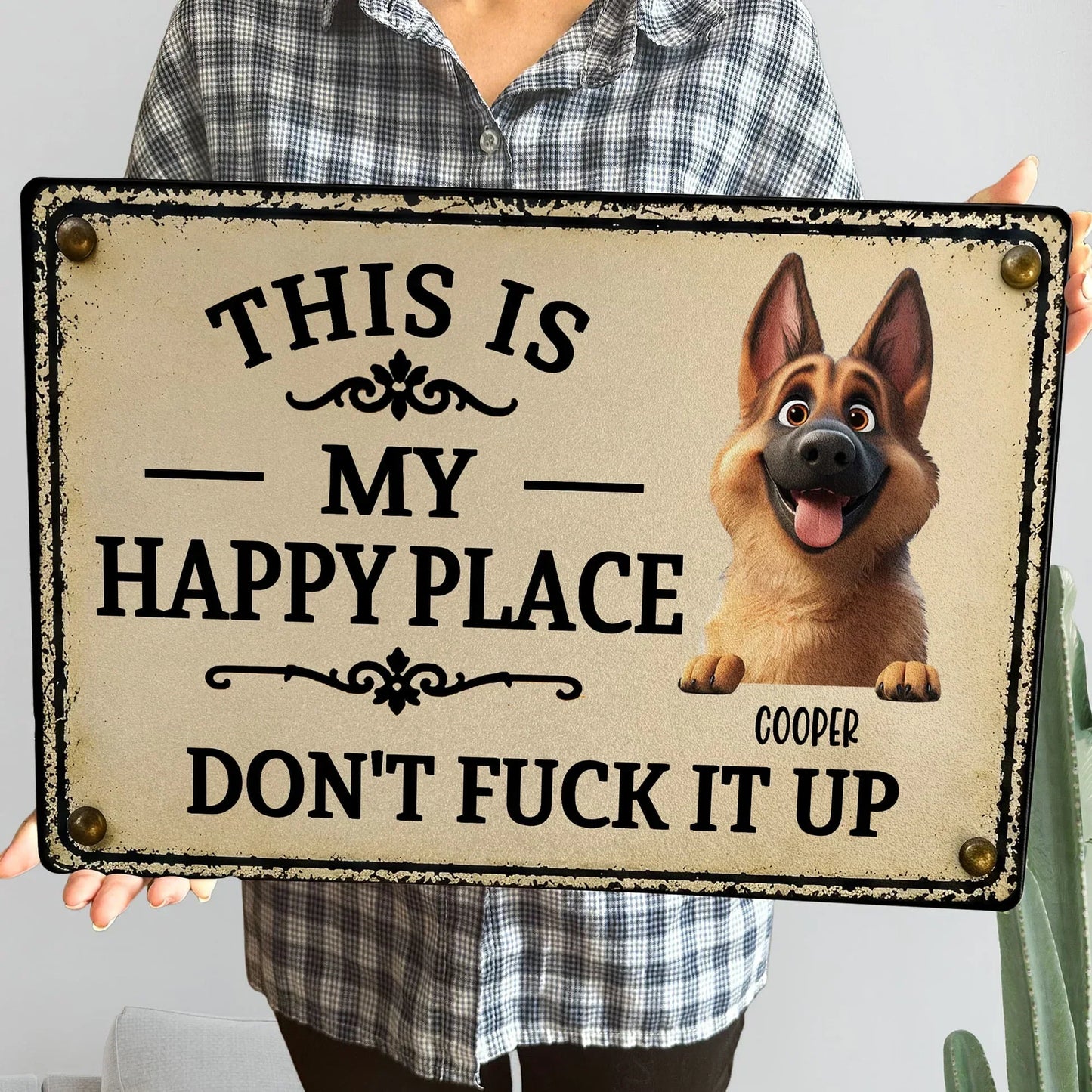 Personalized Playful Dog Happy Place Iron Sign