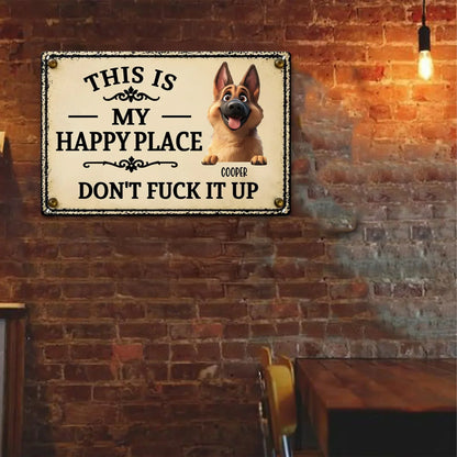 Personalized Playful Dog Happy Place Iron Sign