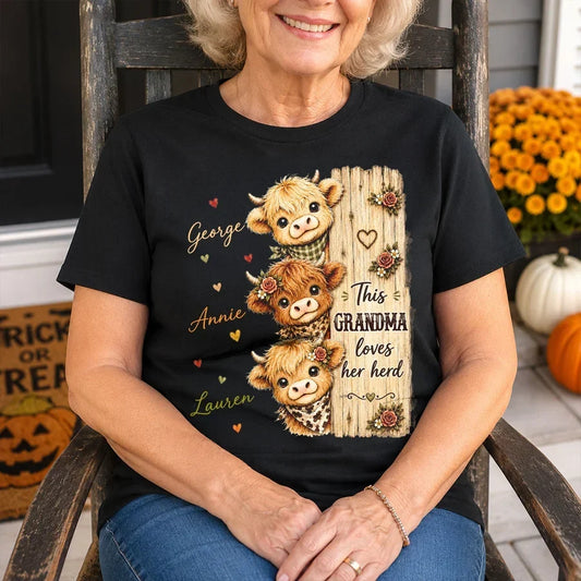 Personalized Grandma Sweatshirt with Highland Cow Herd, Unique Gift for Everyday Family Love