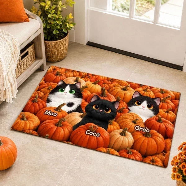 Personalized Pumpkin Patch Cats Standard Doormat