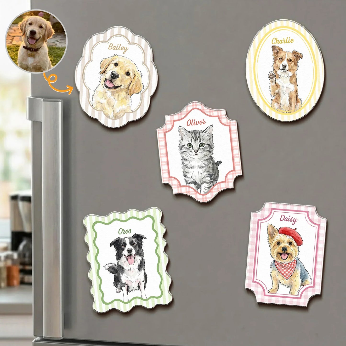 Colorful Acrylic Fridge Magnet for Dog & Cat Lovers, Creative Kitchen Gift with Custom Pet Art