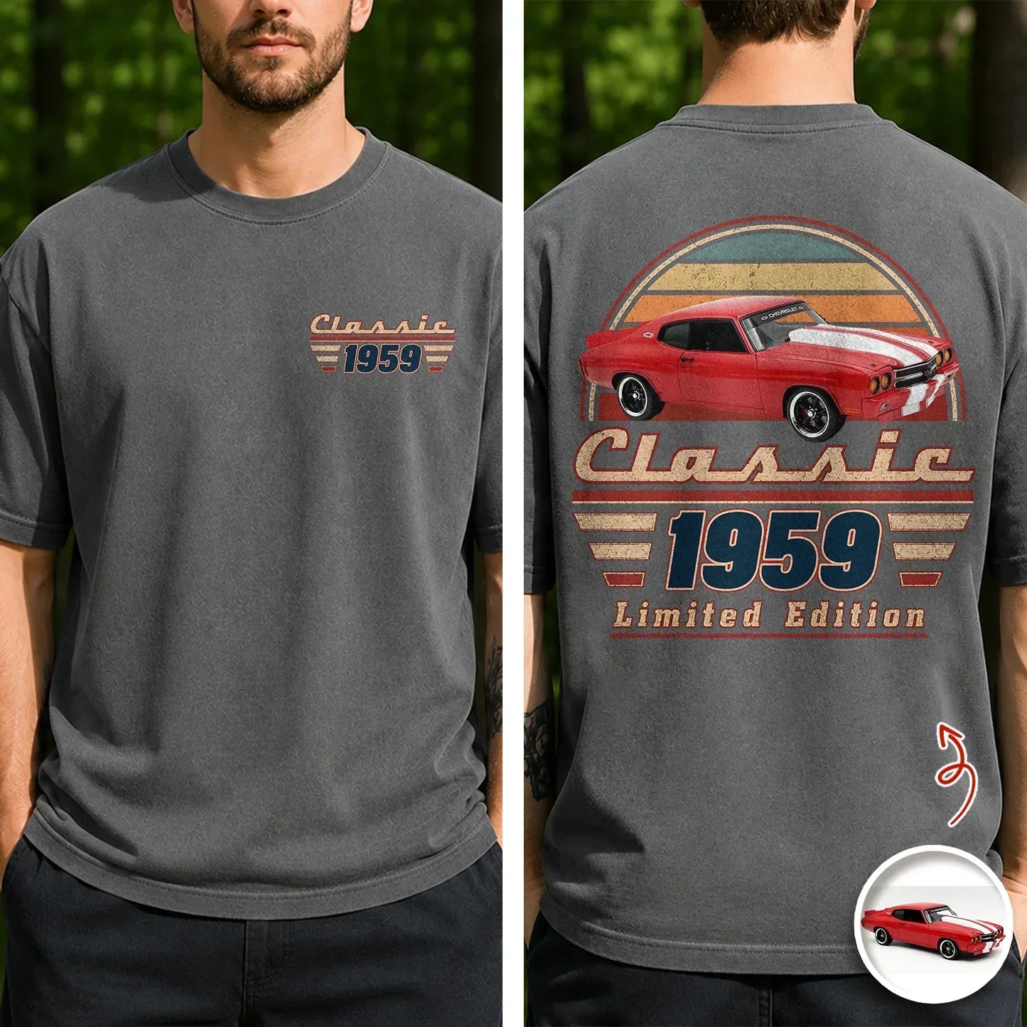 Personalized Vintage Car Photo Dual Print T-Shirt