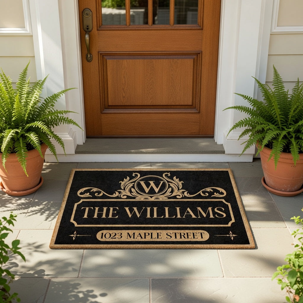 Personalized Vintage Family Monogram Address Doormat