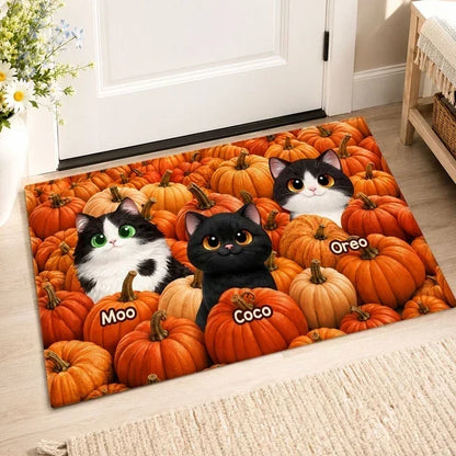 Personalized Pumpkin Patch Cats Standard Doormat