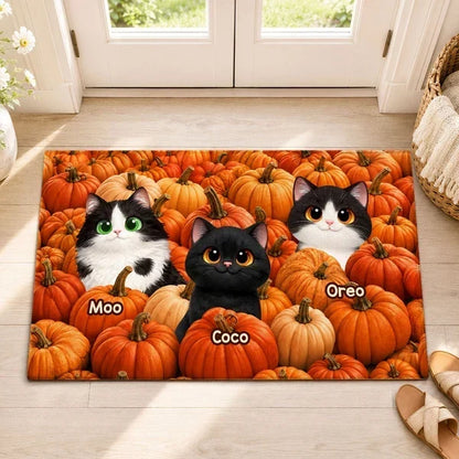Personalized Pumpkin Patch Cats Standard Doormat