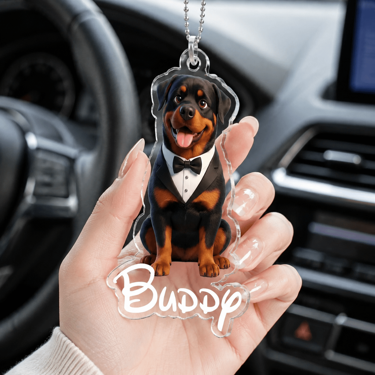 Personalized Cartoon Pet Rear View Mirror Accessory - Cute Gift for Dog Mom Cat Mom, Car Decor