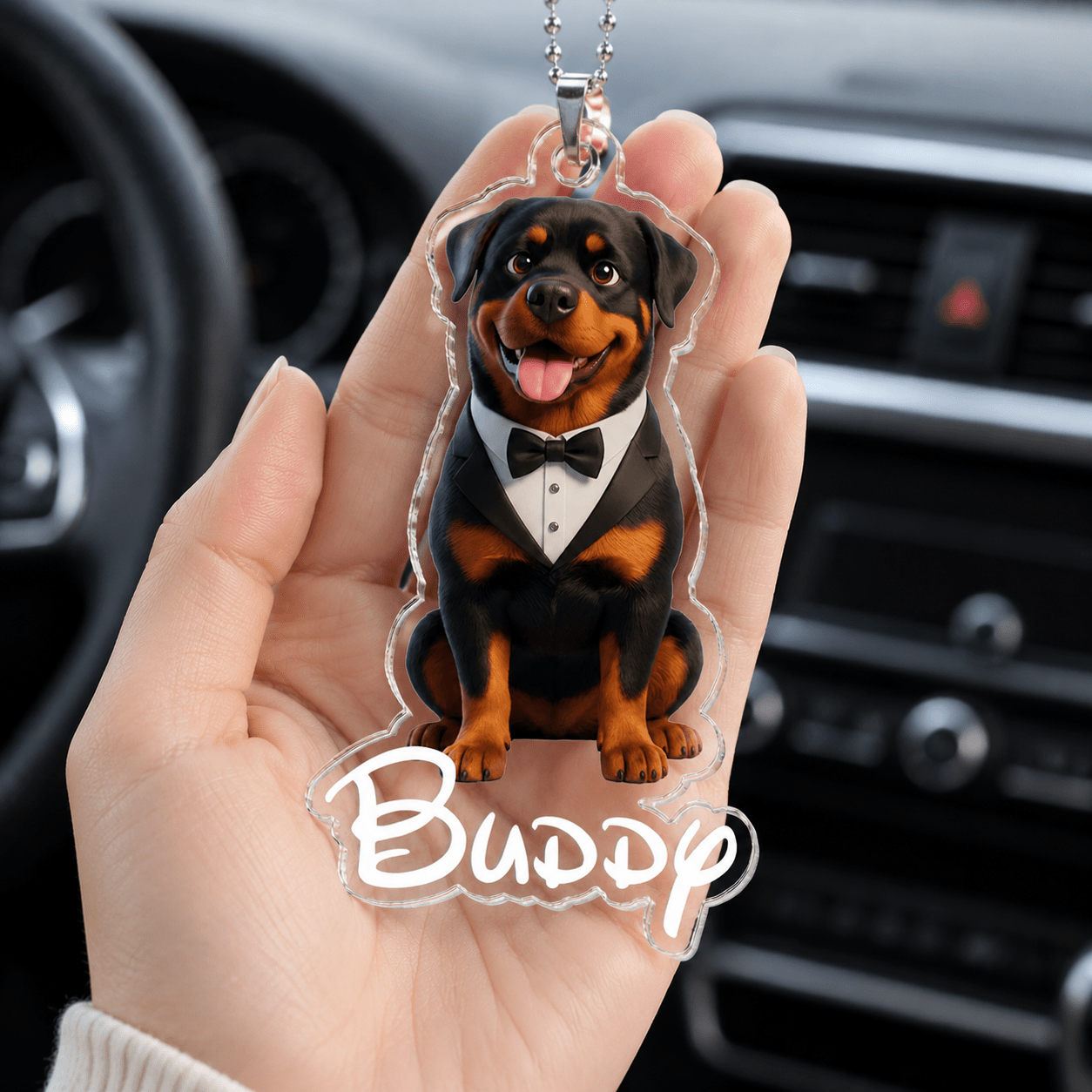 Personalized Cartoon Pet Rear View Mirror Accessory - Cute Gift for Dog Mom Cat Mom, Car Decor