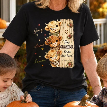 Personalized Grandma Sweatshirt with Highland Cow Herd, Unique Gift for Everyday Family Love