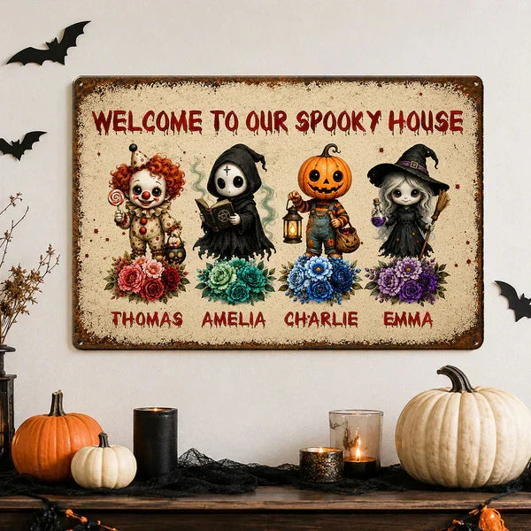 Personalized Welcome To Our Spooky House Iron Sign